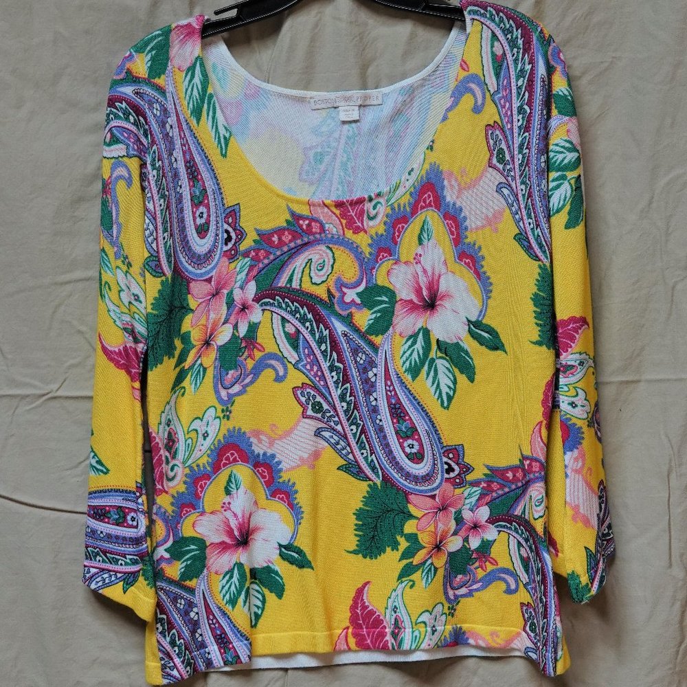 yellow patterned knit top